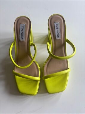 Steve Madden Neon Yellow Double-Strap Slide Heels